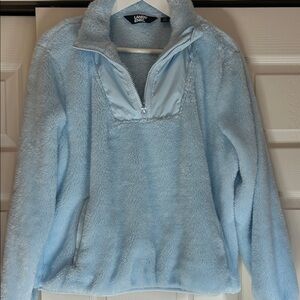 Lands' End Plush Sherpa Sky Blue Fleece Pullover Half Zip Size Small